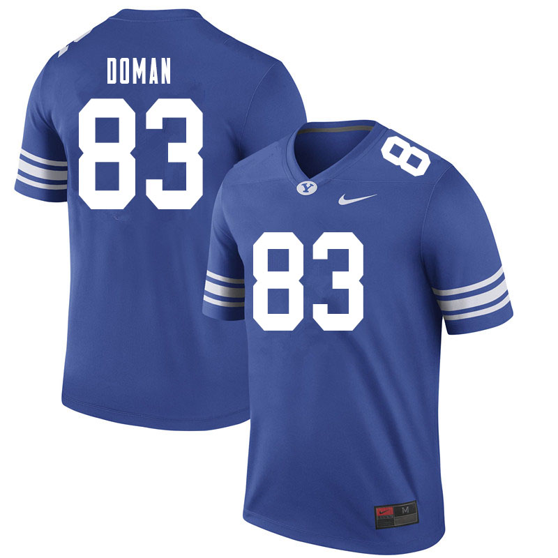 Men #83 Jacob Doman BYU Cougars College Football Jerseys Sale-Royal - Click Image to Close